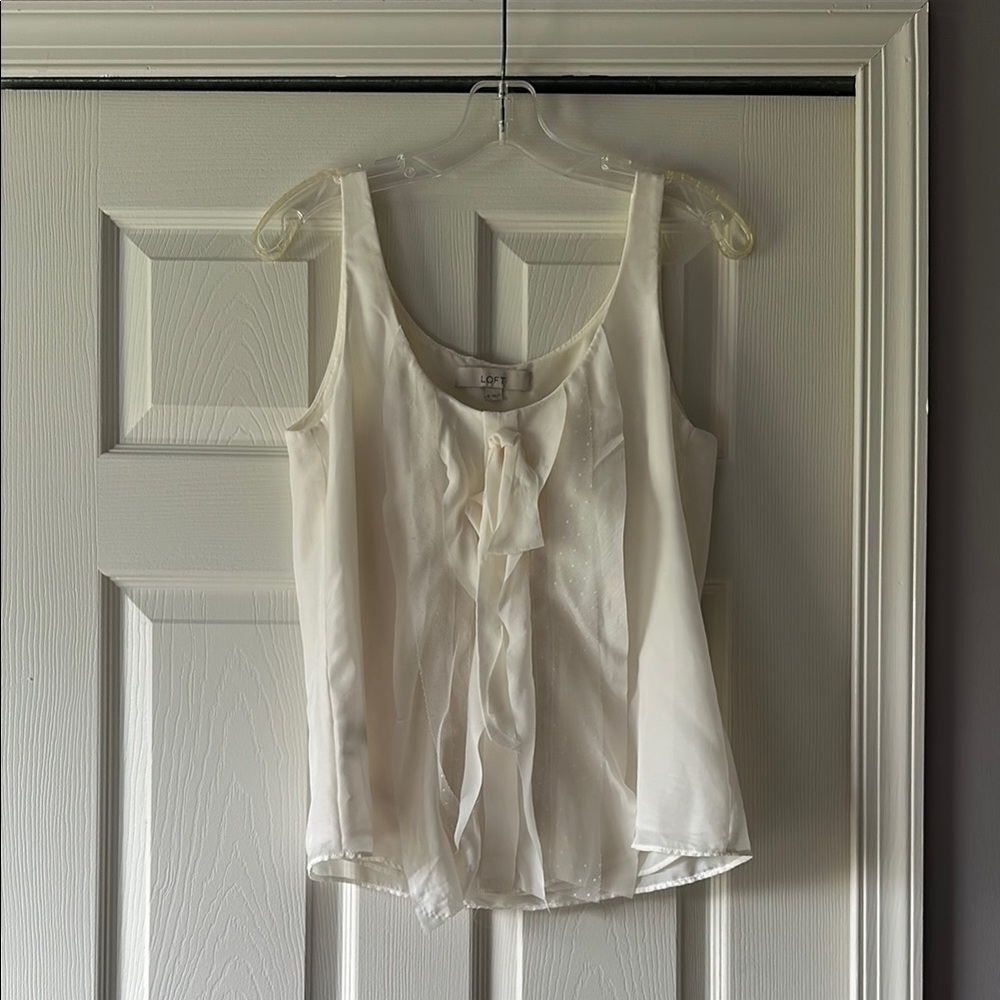LOFT Cream Sleeveless Tie Front Tank Top